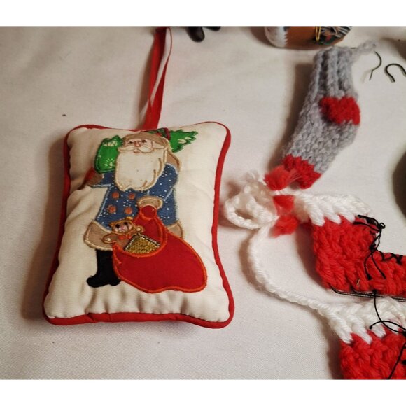 Vintage Christmas Ornaments Set Of 18 With Santa Bells Stockings & Wooden Decora - Picture 5 of 10